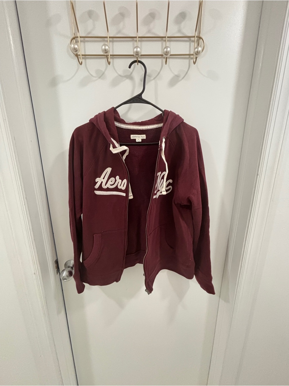 Aeropostale Maroon Full-Zip Hoodie with White Script